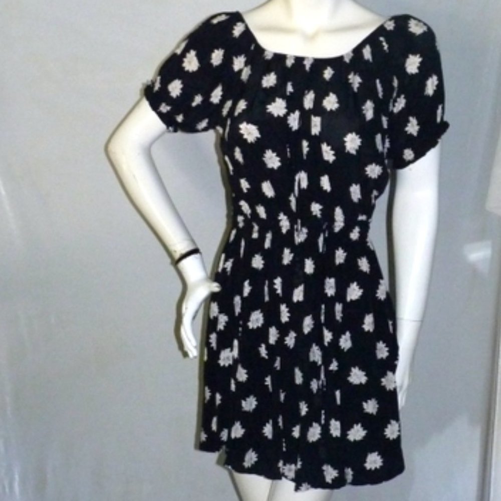 Faithfull the Brand Black White Floral Short Dress Size 6